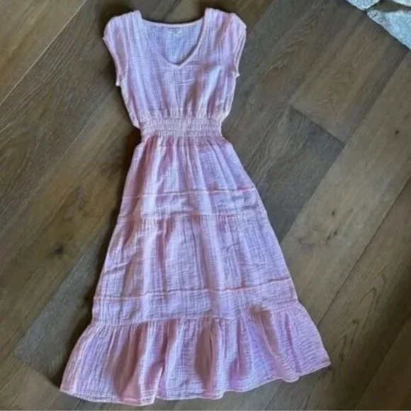 Maisie Gauze Smocked Midi Dress Pink XS NWT Cottagecore Feminine - Picture 2 of 7